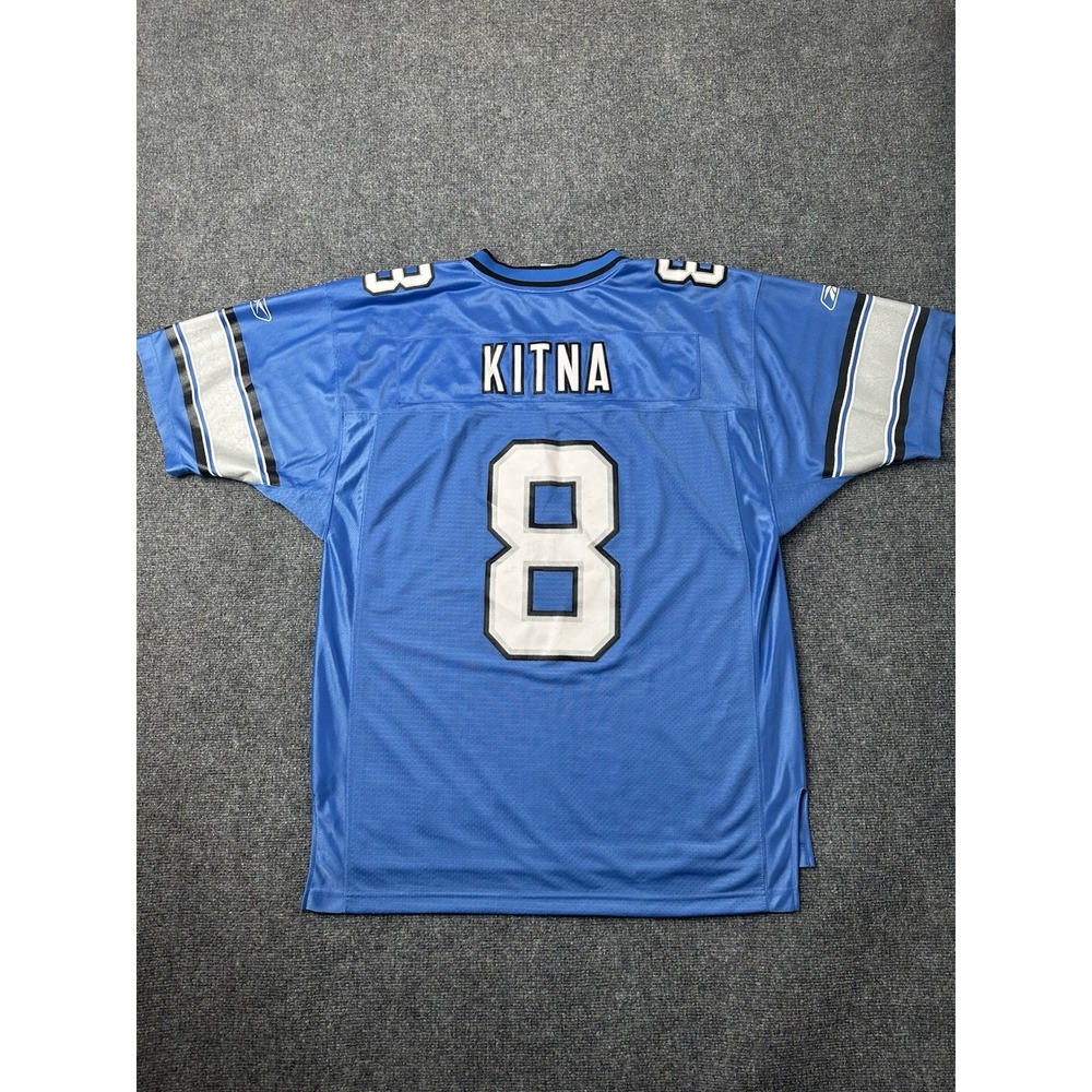 Mens Football Reebok Detroit Lions #8 Jon Kitna Blue Jersey Made Salvador Size L